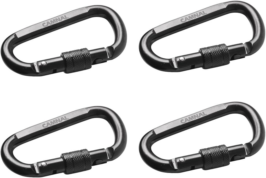LEIPUPA 4X D Shape 30KN Screw Locking Carabiners Hook Rock Climbing Rappelling Black