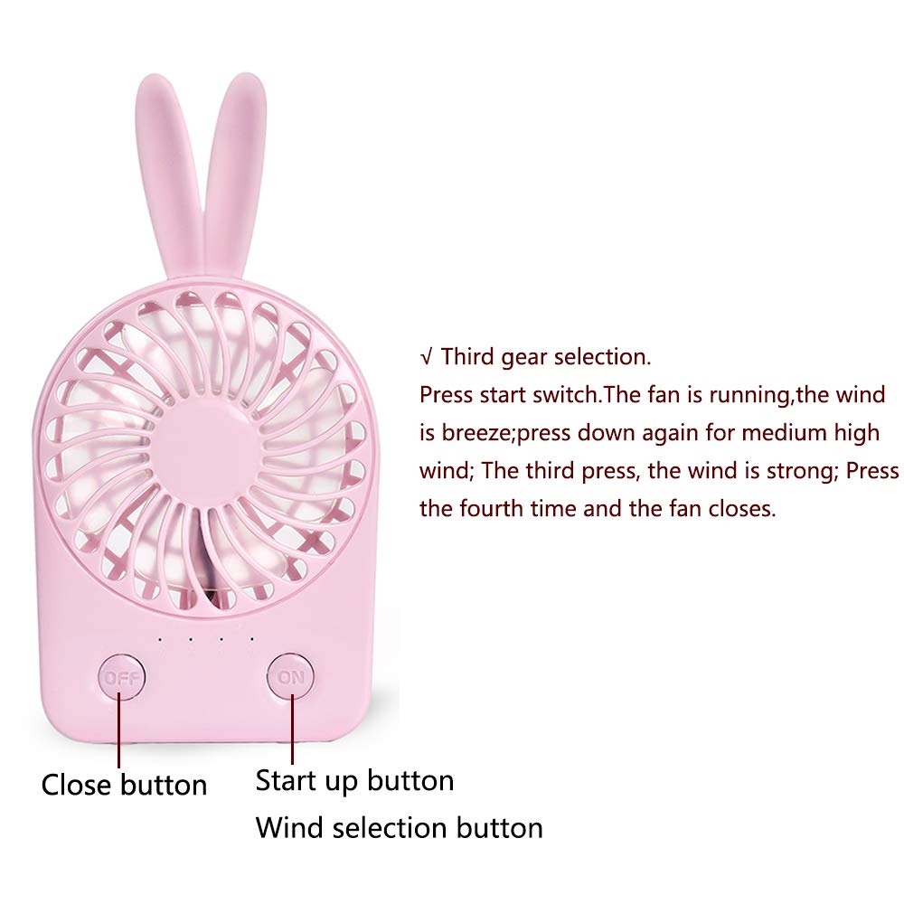 Paraclement Portable Desk Fan with Rechargeable, 1000mA Mini Rabbit Fan, Outdoor Activities Office, For Home Office Travel Ourdoor