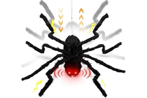 TURNMEON [Up and Down Automatically & Sound Activated ] 24'' Halloween Giant Spider with Red LED Eyes Scary Sound Halloween Animatronics Decorations for Indoor Outdoor Yard Haunted House Party Porch