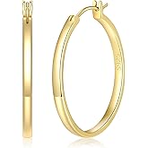 14K Gold Hoop Earrings for Women, 14K Gold Earrings, Dainty Hypoallergenic Vermeil Earrings Hoops, 14K Gold Plated 925 Sterling Silver, 20mm/30mm