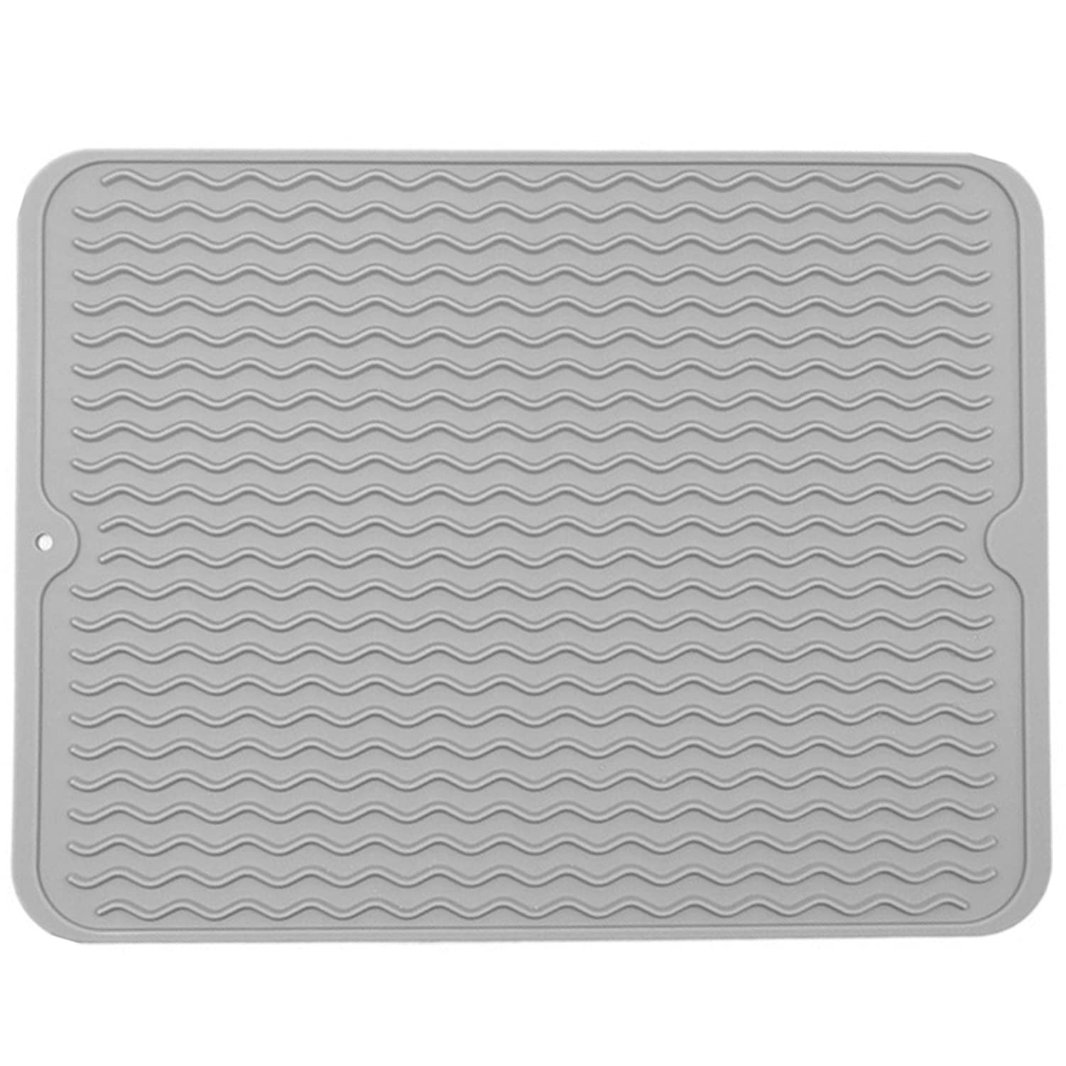 Large Wavy Silicone Hot Pads Trivet Mats, Rubber Pot Holders Dish Drying Mat, Table Place Mat, Tableware Draining, Non Slip and Heat Insulation Pads 15.7"x 11.8" (Light Grey)