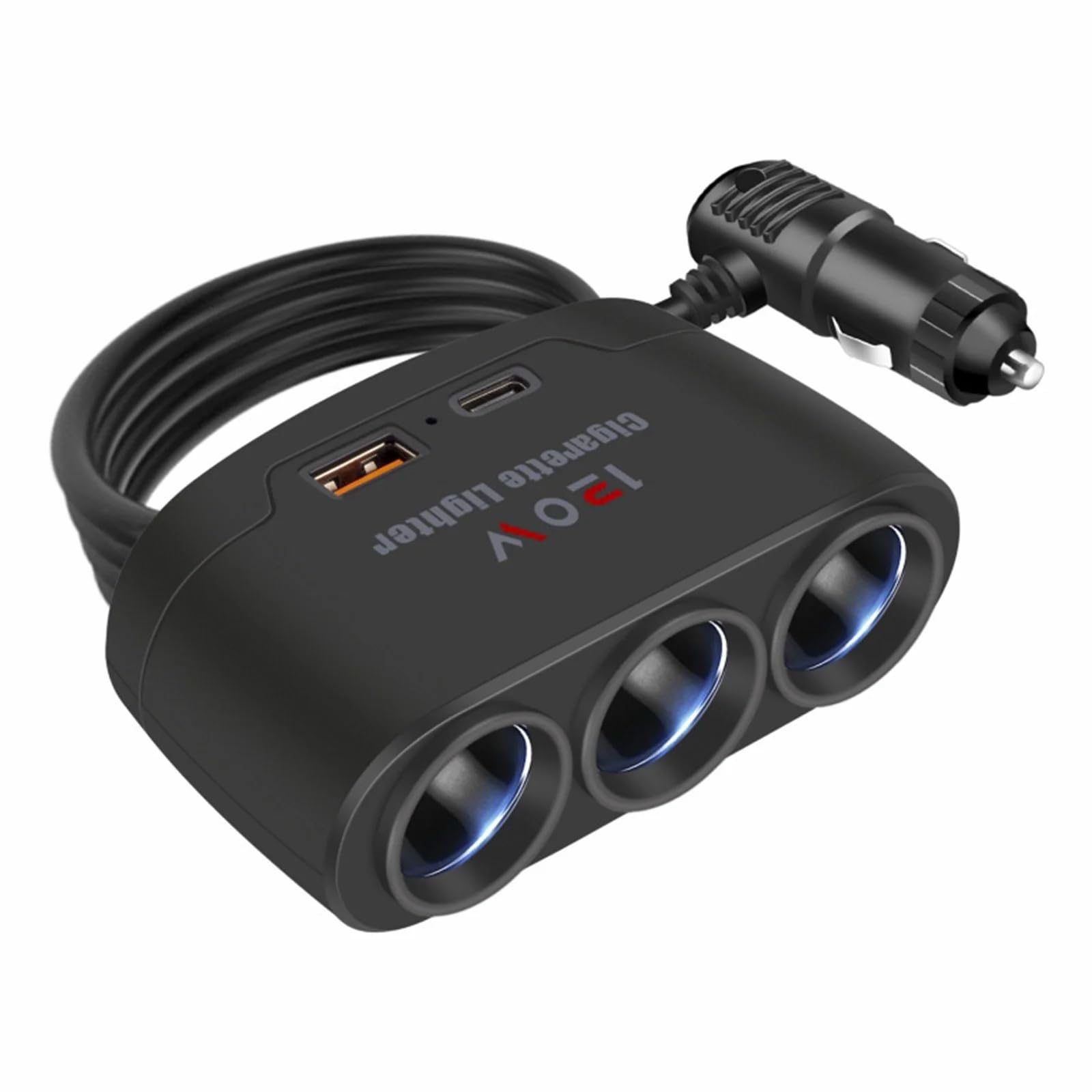 Photo 1 of 5 in 1 Car Cigarette Lighter Splitter Adapter, Car Charger Adapter with 120w Charge(23.6in Cable), 24V/ 12V Cigarette Lighter Splitter for All Car Devices