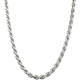 Solid 925 Sterling Silver 7mm Diamond-cut 8 Sides Rope Chain Necklace - with Secure Lobster Lock Clasp 22"