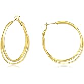 Surrounded Forest 18K Gold Plated Hoop Earrings for Women Double Hoop Earrings Lightweight Golden Earrings
