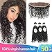 Peruvian Water Wave 3 Bundles with Frontal 13x4 Free Part Lace Frontal Virgin Human Hair Bundles Curly Hair Extensions Natural Color (14 16 18 with 12 Frontal)