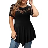 Magritta Plus Size Tops for Women Casual Summer Crew Neck Tunics Short Sleeve Loose Shirts Blouses 1X-5X