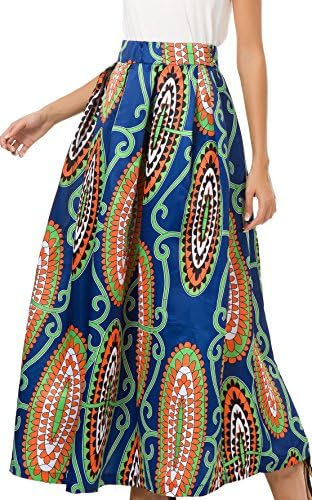 NINEWE Women Full/Ankle Length Blending Maxi Long Skirt Beach Skirt Orange Flower 4