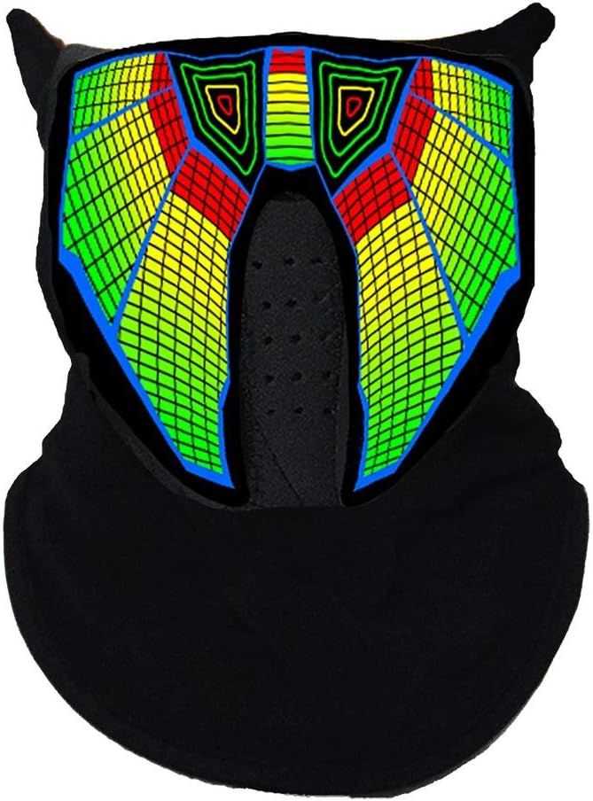 LED Rave Mask Maks for Men Women Boy with Sound Music Active Dancing Riding Skating Party Christmas Halloweenand Black