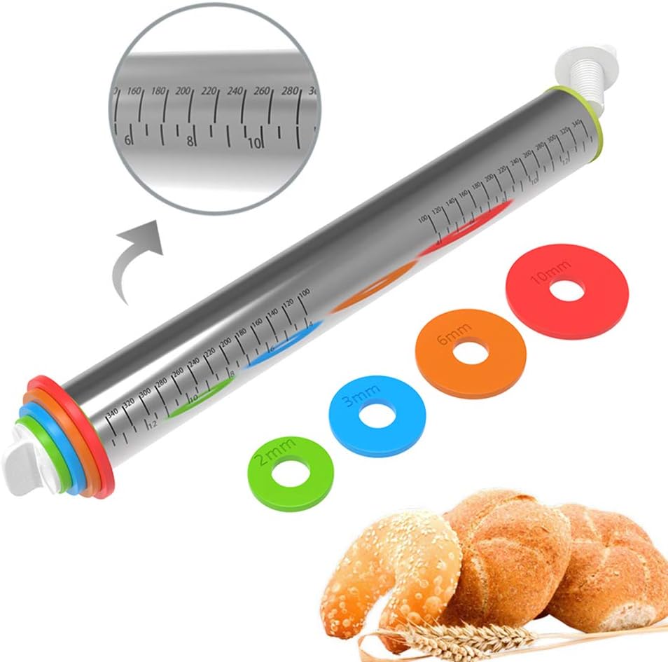 Rolling Pins for Baking, Stainless Steel Rolling Pins with Adjustable