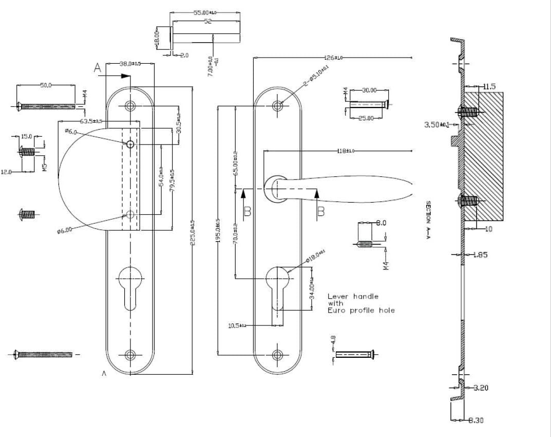 Bricard Sketching 9984051 Handle Set Zamak Kickstand + European Profile Spoiler (Without Cylinder) for Front Door Silver - Image 3