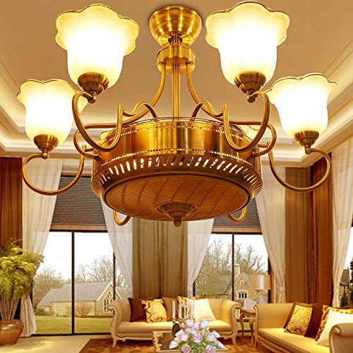 COLORLED Modern Gold 6-Light Anion Ceiling Fan With Elegant Flower Lampshade Europe Chandelier Light for Living Room Bedroom Ceiling Lighting Fixture (Gold)