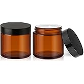 Bumobum 4oz Small Glass Jars with Lids, 2 Pack Round Amber Glass Cosmetic Jars with Inner Liners, 120ml Lotion Container for