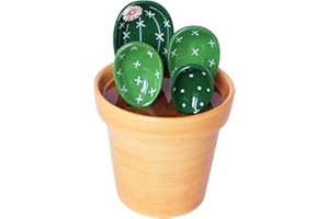 BANANABAY Fathers Day Gifts-Ceramic Cactus Measuring Spoons Set in Pot, Measuring Cups & Spoons Set for Baking, Salt, Sugar, Kitchen&Household Baking Scale Measuring Spoon with Base(Green)