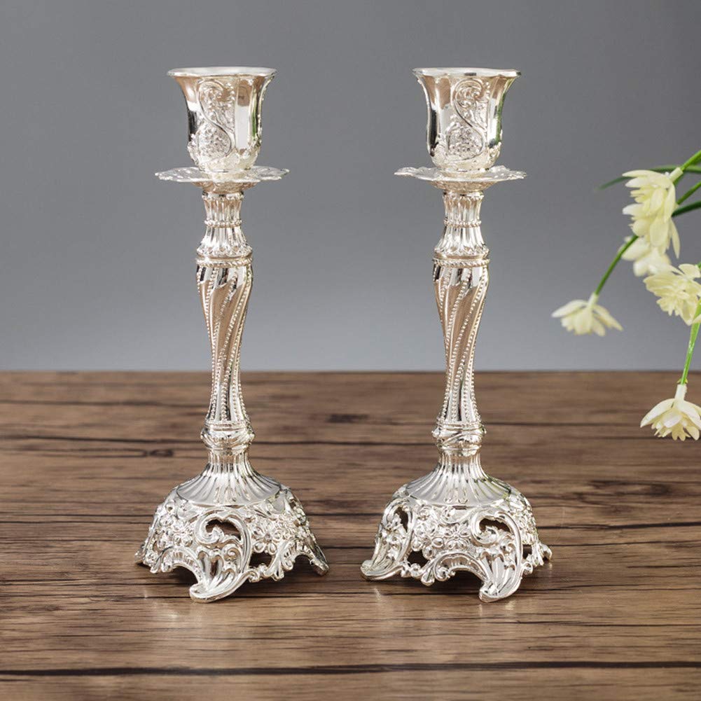 Sziqiqi Silver Plated Shabbat Candlesticks Holders Set of 2 Metal Taper Candle Holders, Ornate Candle Holders for Shabbat Taper candles, L - L