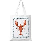 ZYQFN Lobster Canvas Tote Bag - French Coastal Aesthetic Nautical Beach Bag - Reusable Grocery Tote with Maritime Design - Eco-Friendly Shopper for Market, Travel & Seaside. (130)
