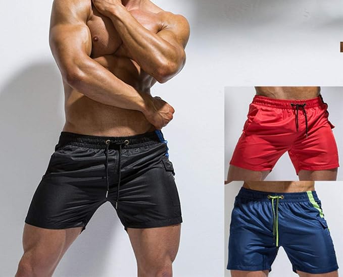 Short De Sport/plage Pour Homme Avec Intérieur Slip - Tissu Sec Rapide, élastique | Pour Baignade, Vacances, Loisirs