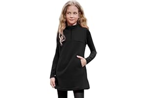 JXSTAR Girls Fleece Dress Quarter Zip Sleeveless Pullover Sweatshirt Polar Winter Thermal Vest Dress with Pocket