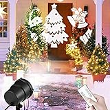 Christmas Projector Lights Outdoor Waterproof LED Landscape Spotlights White 3D Rotating Projector with Remote Control & 21 Moving Patterns for Xmas Halloween Party Wedding Garden Indoor Decoration