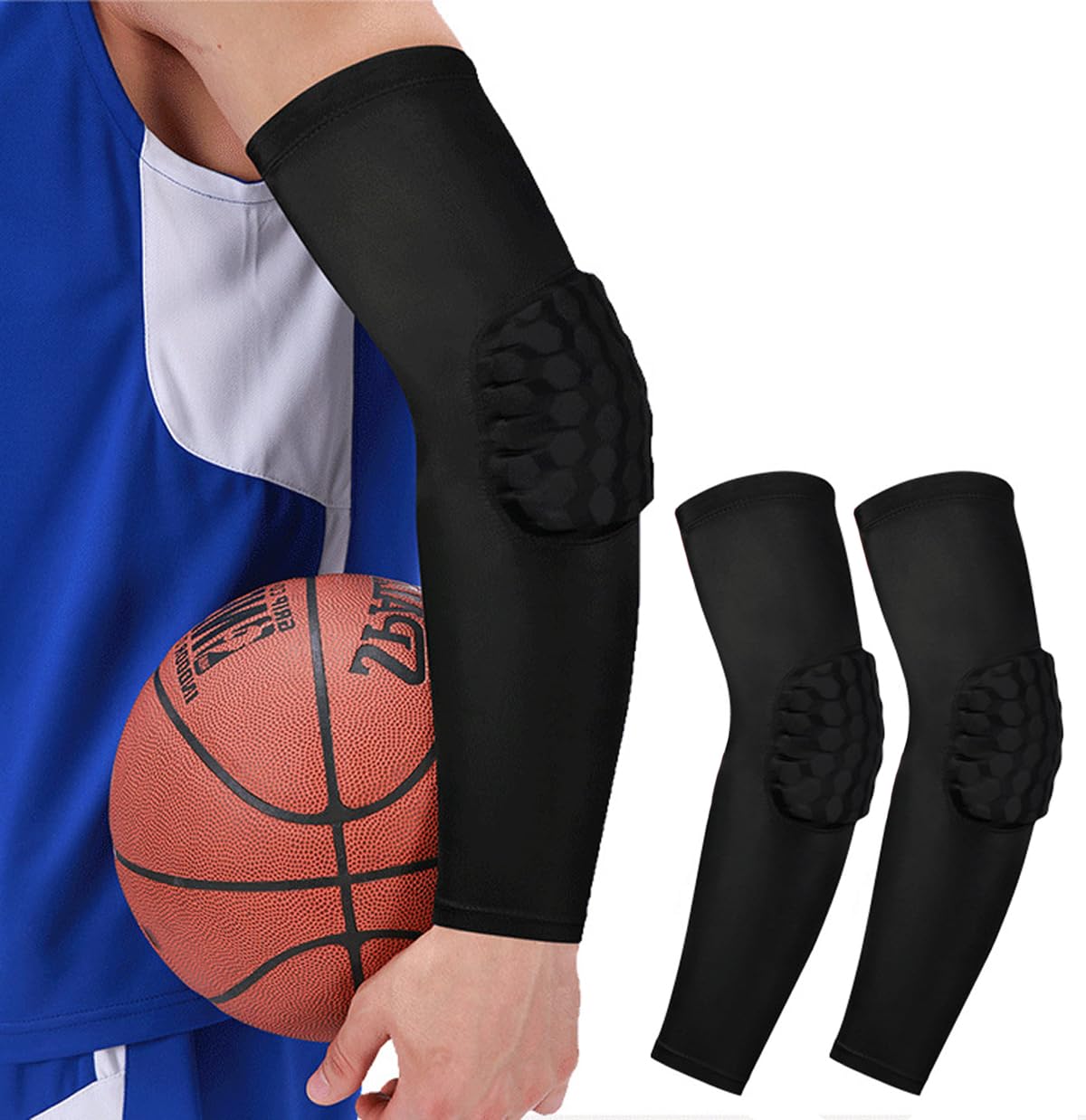 Photo 1 of Padded Arm Sleeve Volleyball Arm Sleeves, 2 Pack Honeycomb Elbow Pads Elbow Braces, Football Baseball Basketball Sleeves (Black, S)