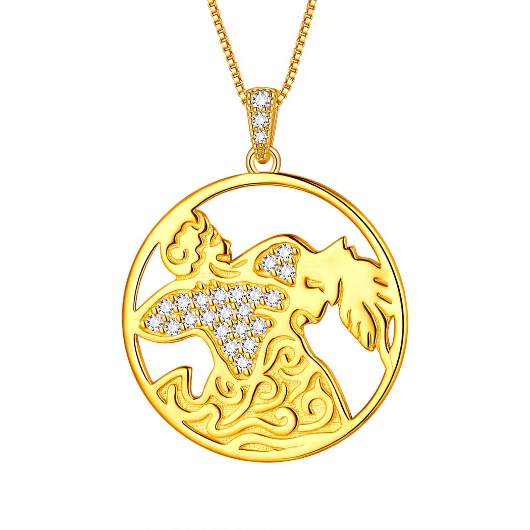 Aurora Tears Aquarius Necklace 925 Sterling Sliver 12 Zodiac Pendant Constellation Gold Plated Round Coin Necklace CZ Horoscope Jewellery Gift for Women and Girls DP0111P-Y