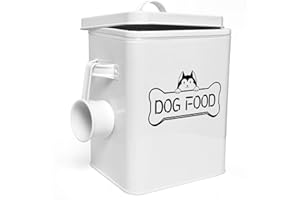 Vumdua Pet Treat and Food Storage Container with Serving Scoop - Farmhouse Food Container with Lid, Airtight Treat Storage Tins, Great Gift for Dog Owners, White
