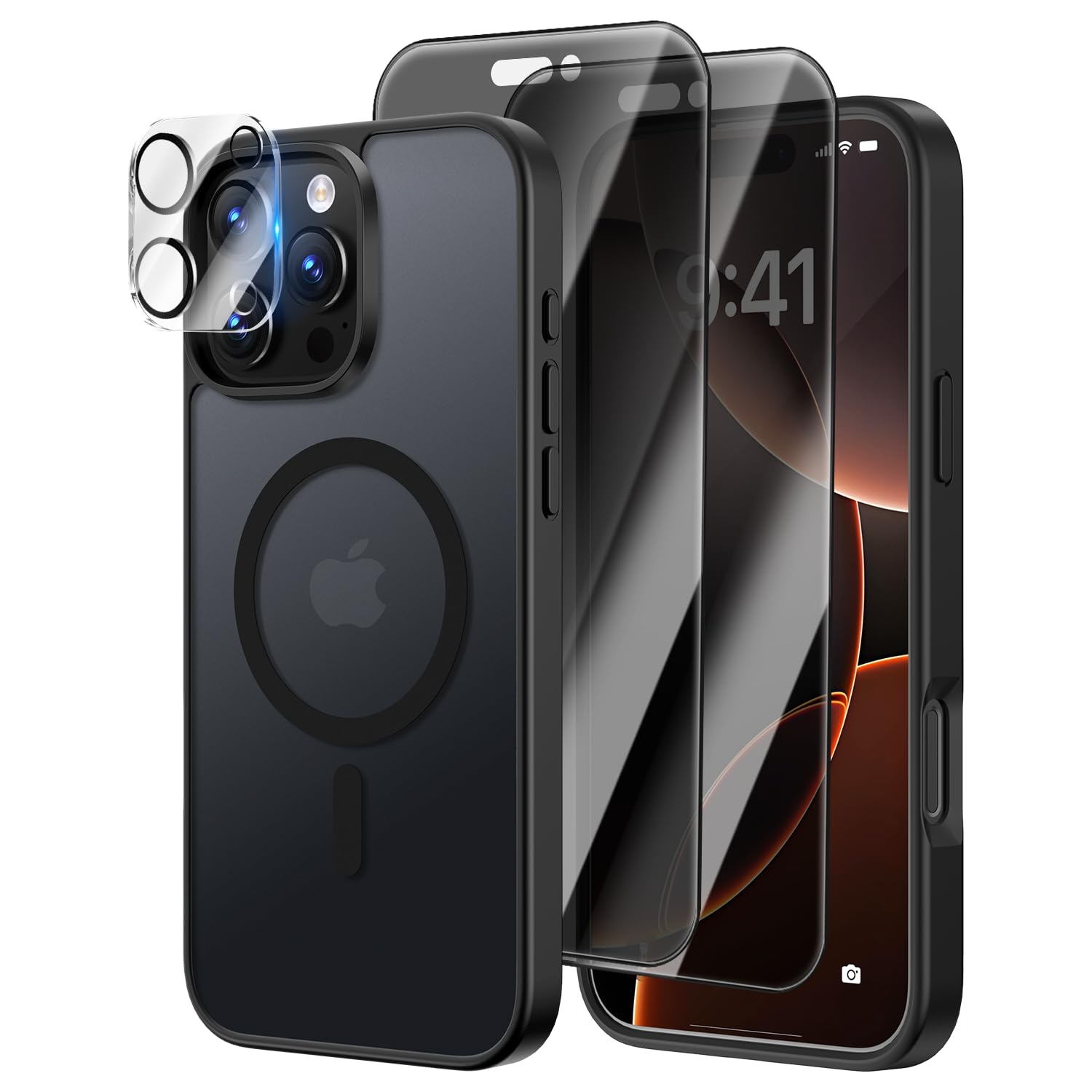 Photo 1 of [4 in 1] Magnetic for iPhone 16 Pro Max Case, 2 Pics Privacy Screen Protectors and 1 Pic Camera Protector, Fit for MagSafe, Military Grade Shockproof Translucent Matte 16 Pro Max Cover 6.9", Black