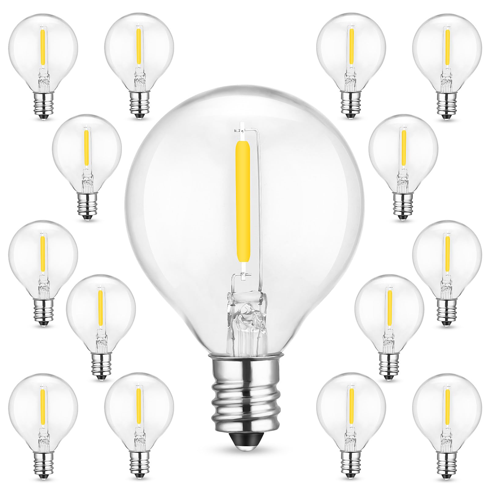 Weskjer G40 Replacement LED 0.6 Watt Globe Bulbs E12 Led Light Bulb IP44 Waterproof G40 Led Glass Bulbs for Outdoor Lights Home Party Wedding Decoration, Warm White, 15 Pack(Voltage: 220-240V)