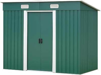 Panana 8x4 Green Grey Metal Garden Shed with Free Base Foundation