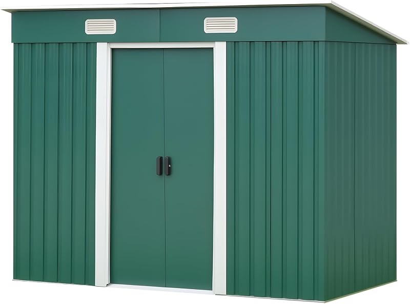 Panana 8x4 Green Grey Metal Garden Shed with Free Base Foundation