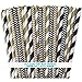 Outside the Box Papers Black and Gold Chevron and Striped Paper Straws 7.75 Inches 100 Pack Black, Gold, White