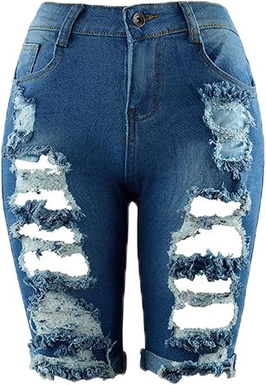knee length ripped denim shorts