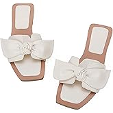LAICIGO Womens Slip on Bow Sandals Dressy Comfortable Flat Sandals Square Toe Summer Slides