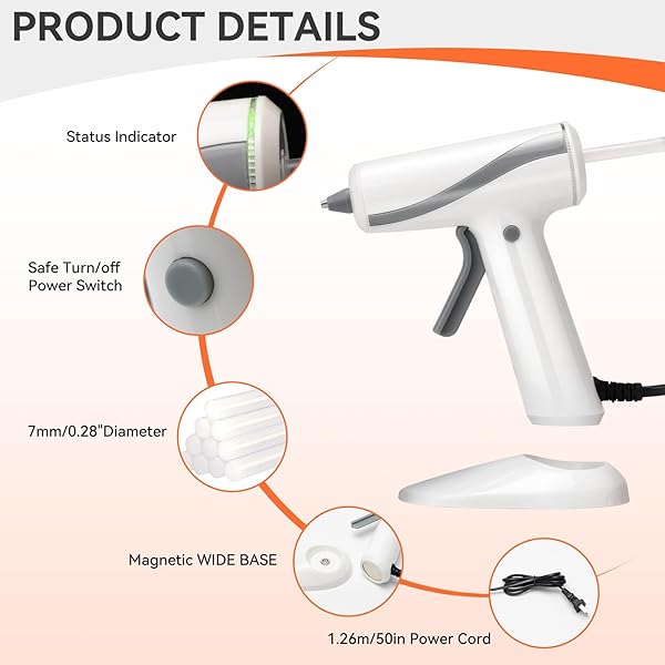 KRIGHTLINK HOT GLUE GUN KIT WITH 30 GLUE STICKS, FAST PREHEATING HOT MELT, 20W PRECISION NOZZLE HIGH TEMP FOR SCHOOL CRAFTS DIY ARTS AND HOME REPAIRS (WHITE GLUE GUN)