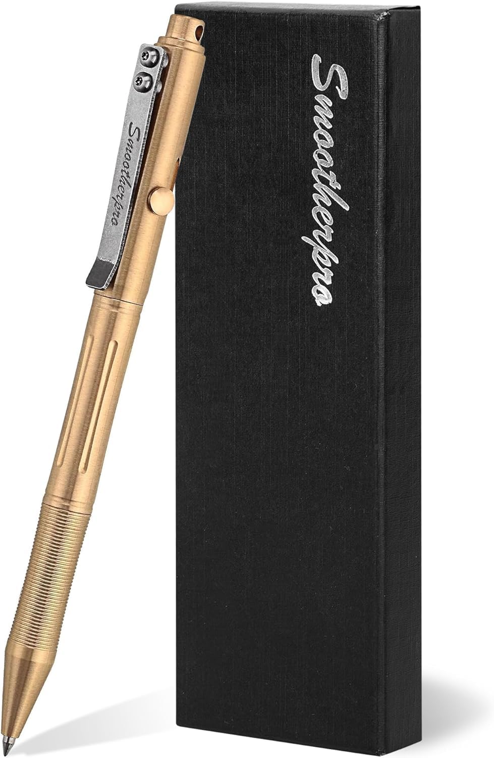 SMOOTHERPRO Solid Brass Bolt Action Pen/Ballpoint Pen | Compatible with Pilot G2 Refill | Stainless Steel Clip Heavy Weight | for Tremor Parkinson Arthritic Hands (RG336) | Color Natural