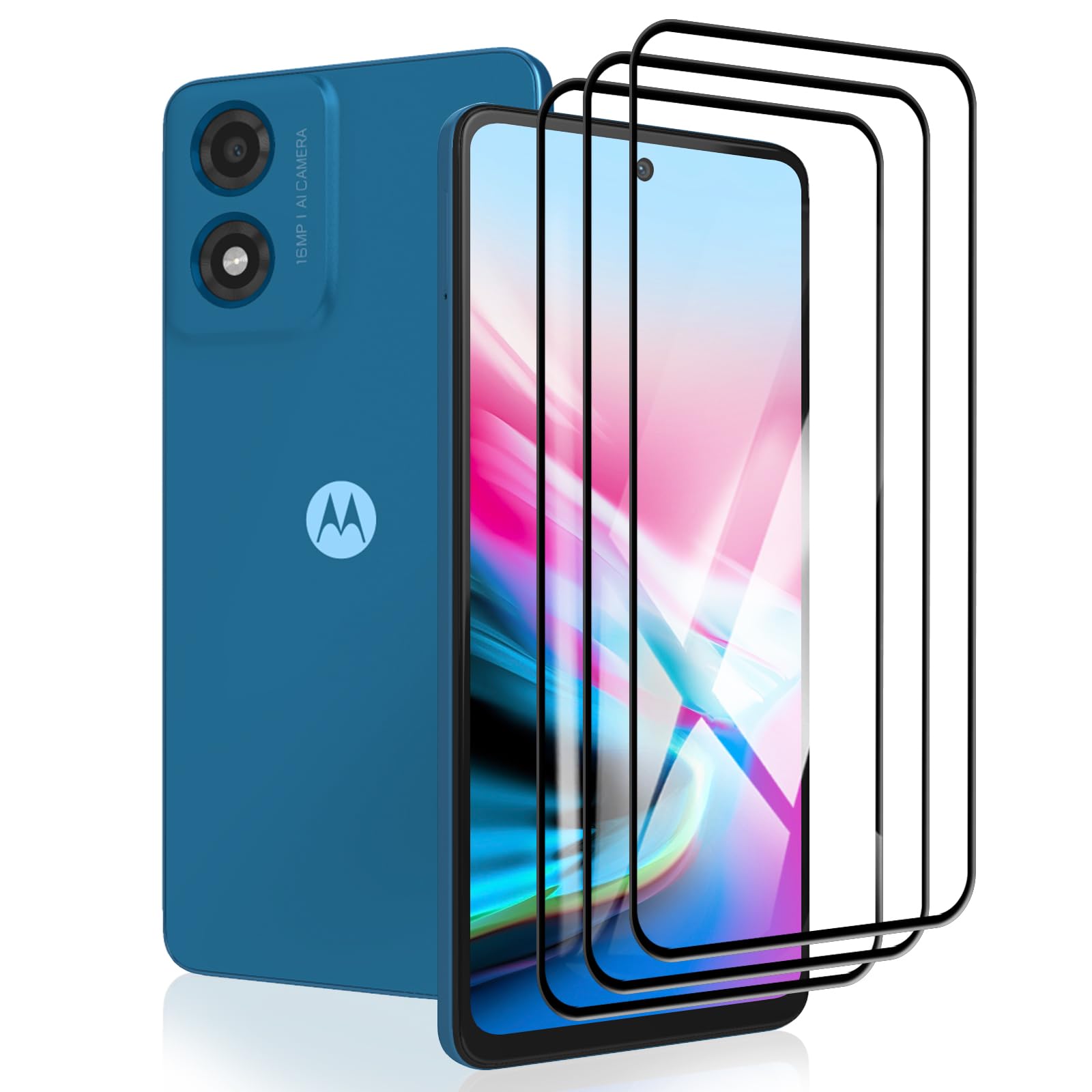 TailTech Screen Protector for Moto E14/G04/G04S/G24, 3-Pack Full Coverage Tempered Glass for Motorola E14/G04/G04S/G24, Edge-to-Edge Protection