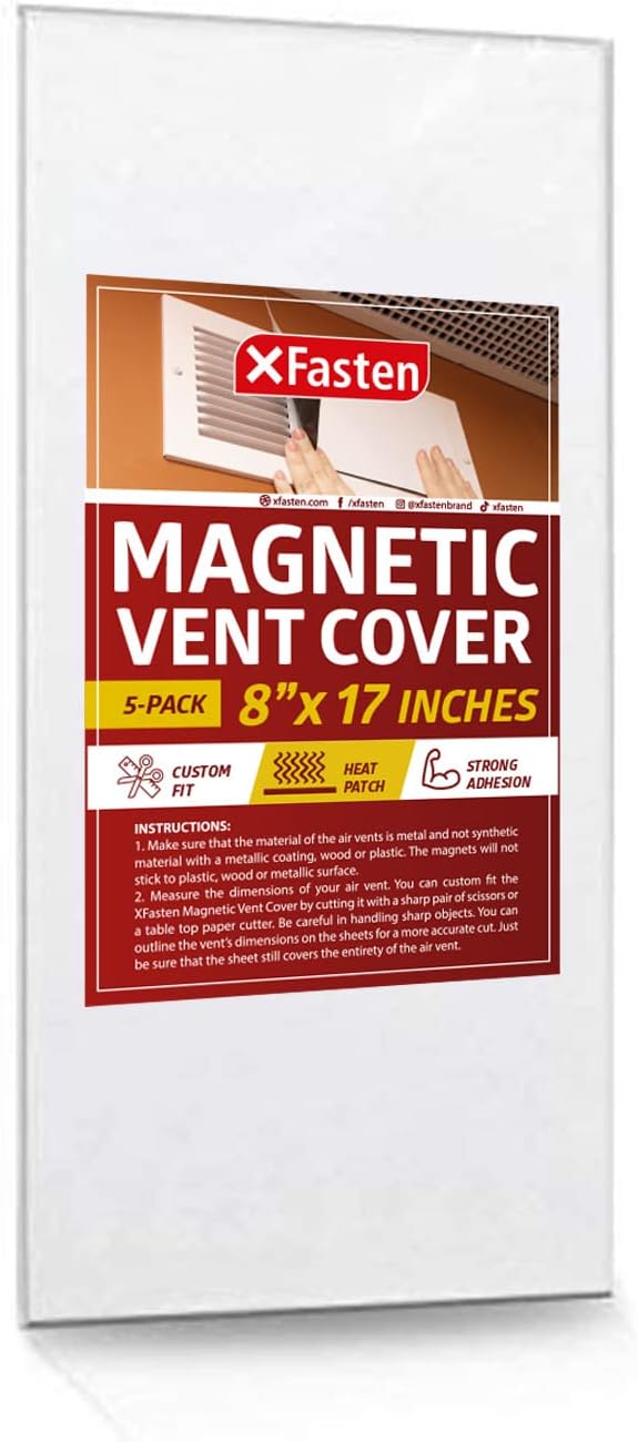 Registers, Grilles & Vents - XFasten Magnetic Vent Cover, Industrial Grade Magnets for Sidewall and Floor Vents - for RV, Home HVAC, AC and Furnace Vents, 8-Inch x 17-Inch, Pack of 5