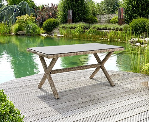 greemotion X-Tisch Menorca braun, Esstisch mit Spraystone-Tischplatte, Halbrundgeflecht aus robustem Polyethylen… – Bild 7