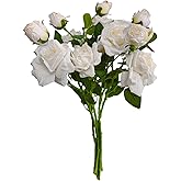 XYElite Lifelike Artificial Silk Rose Bouquet - Fake Flowers for Vase Arrangements, Cute Artificial Flower Bouquets, Elegant Table Centerpieces, Realistic Home & Wedding Décor(3, White)