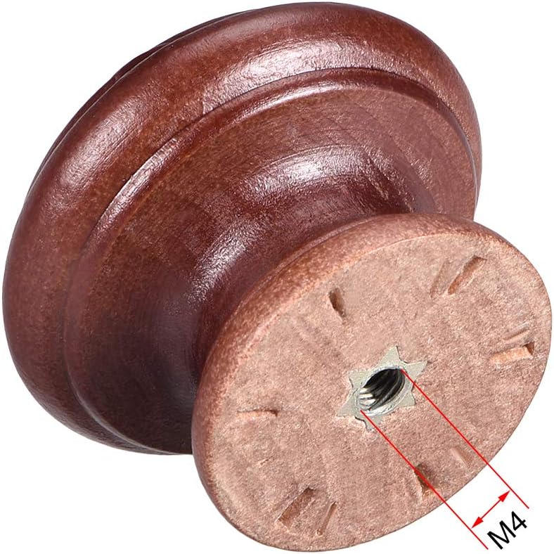 sourcing map Round Wood Knobs,12Pcs 37mm Dia Cabinet Furniture Kitchen Pulls Handles for Dresser Drawer Wardrobe Dark Red - Image 4