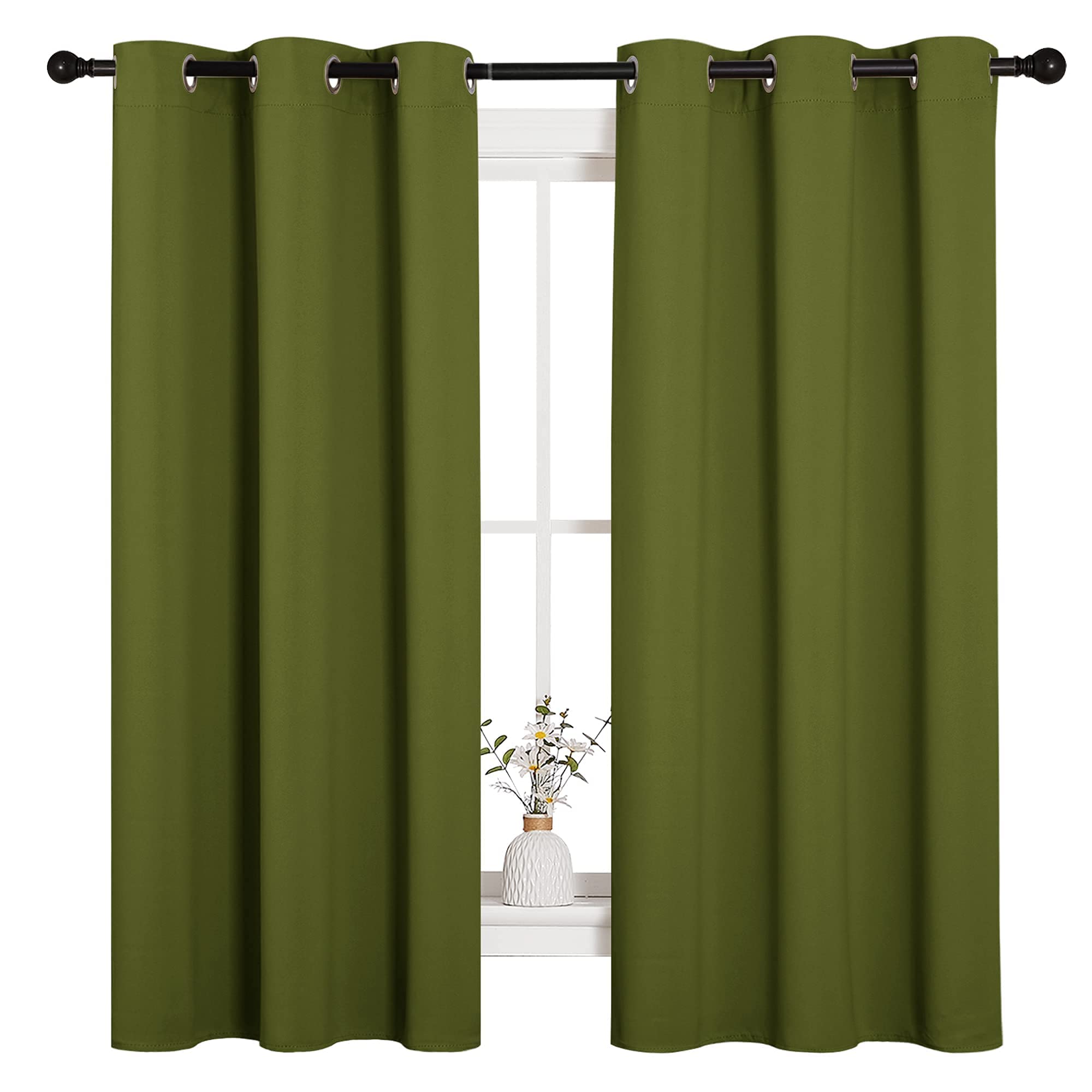 Photo 1 of NICETOWN Christmas Window Decoration Thermal Insulated Solid Grommet Blackout Curtains/Drapes for Living Room (1 Pair, 42 by 63 inches, Olive Green)