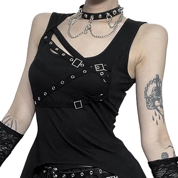 XCJIKUKE Women's Gothic Crop Top - Lace-Up Punk Grunge Tank, Y2K Alt Streetwear, Black