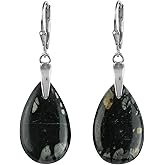 DEVMUKTI Natural Picture Jasper Gemstones Dainty Earrings, 925 Sterling Silver, Handmade, Bohemian, Cabochon Dangle Earrings, Birthstone, Jasper Jewelry, Bridal Earrings for Women