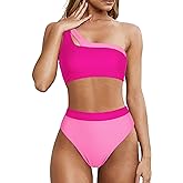MOOSLOVER Women Cutout One Shoulder High Waisted Bikini High Cut Two Piece Swimsuits