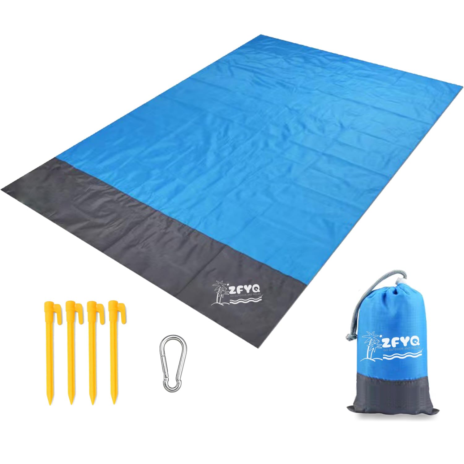 ZFYQ Beach Blanket, 200 x 140 cm Picnic Blanket with 4 Fixed Stake for Beach Camping Picnic and Other Outdoor Activity