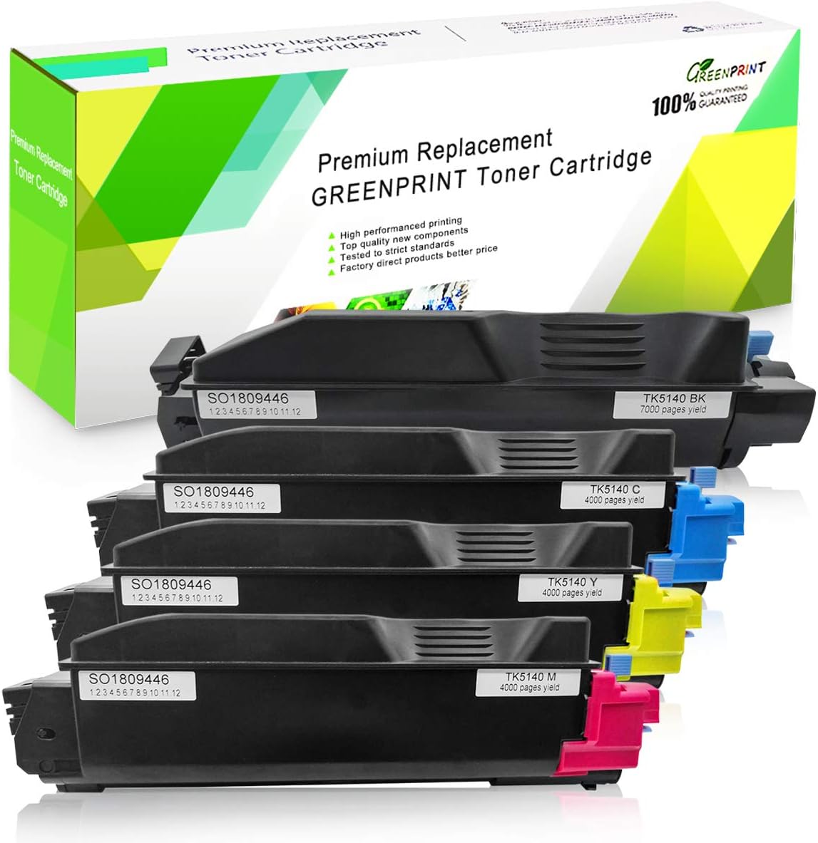 Compatible Toner Cartridge GREENPRINT 4 Colors TK5140 TK-5140 7000 Pages for Black & 5000 pages for Cyan Magenta Yellow for Kyocera ECOSYS P6130cdn M6030cdn M6530cdn