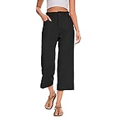 FUNYYZO Women Summer Capri Pants Trousers Pants Drawstring Waist Wide Leg Casual Loose Fit Dressy Pants