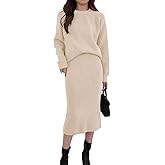 chouyatou Women's Two Piece Sweater Skirt Sets Knit Sweater Top Bodycon Skirt 2 Piece Outfits