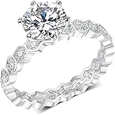 TIKJE Engagement Ring with Round Cut Cubic Zirconias and Hexagonal Accent CZs, 18K White Gold Plated, Eternity Band Style Jewelry Gift Size 6-9