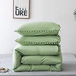 Luxlovery Sage Pom Pom Comforter Set Twin Ball Poms
