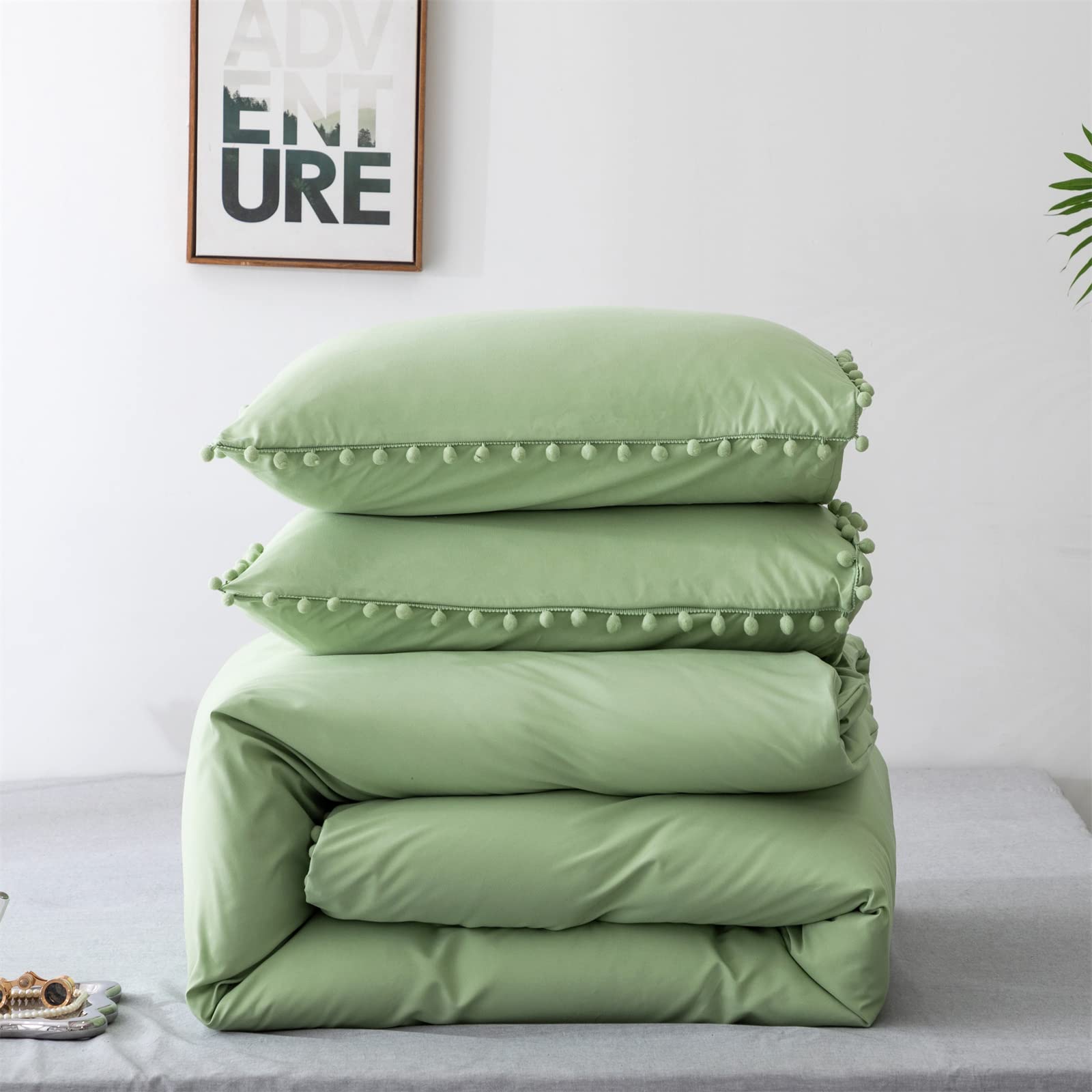 Luxlovery Sage Pom Pom Comforter Set Twin Ball Poms